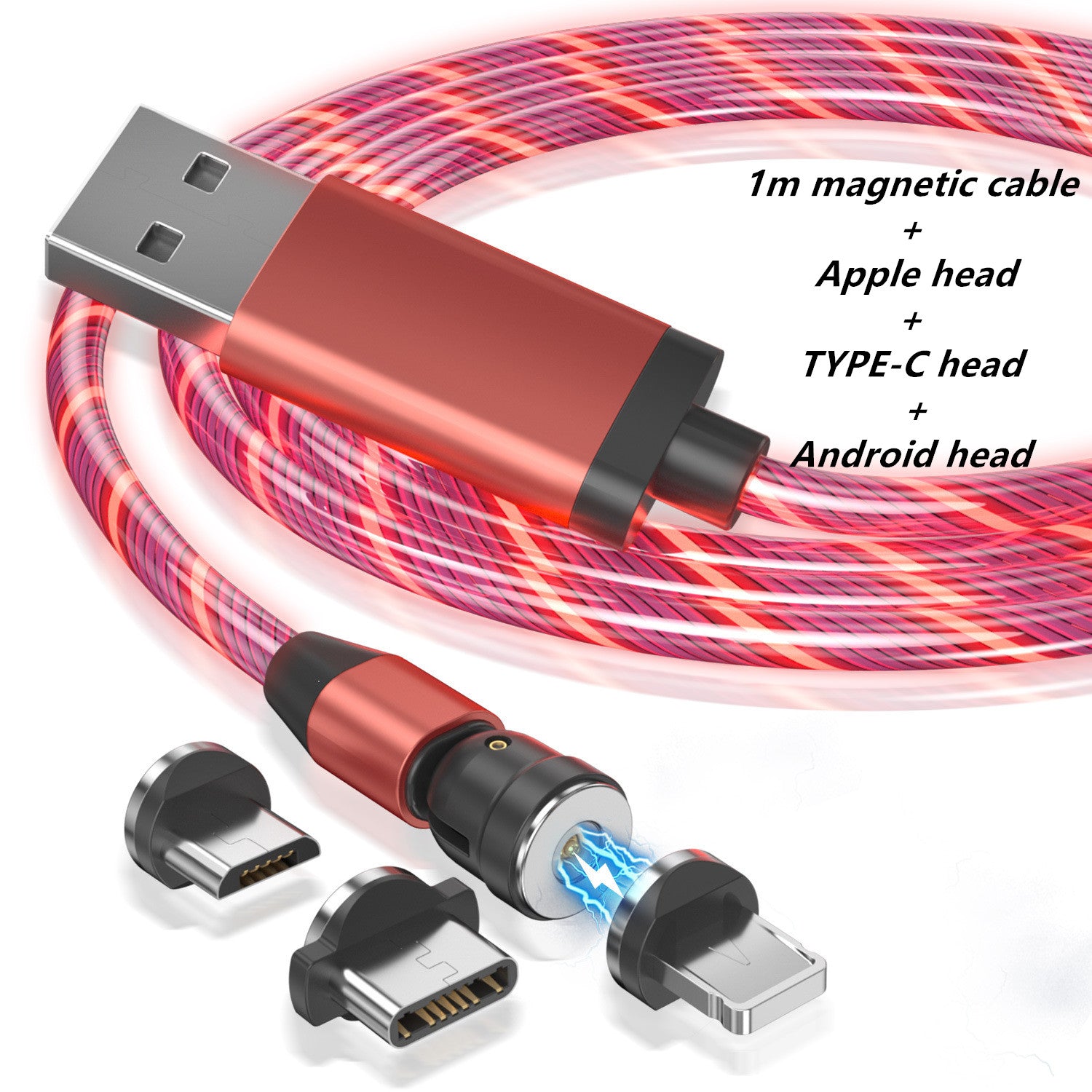 Compatible with Apple , Luminous Magnetic Data Cable Three-In-One 540 Degree Led Luminous Rotation