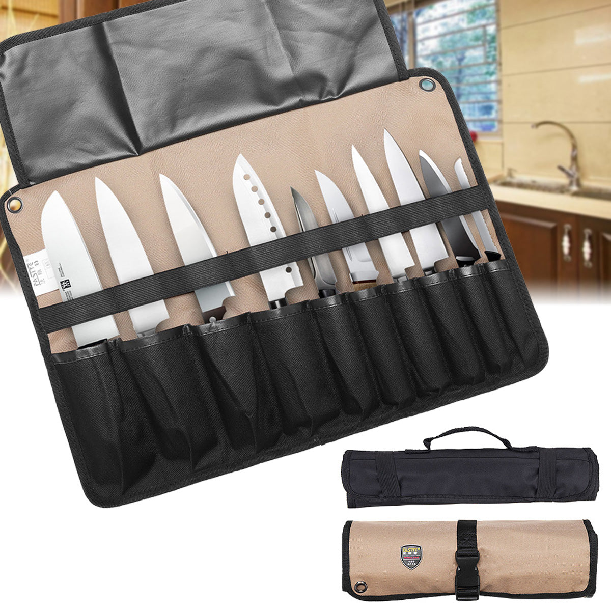 Chef Cutter Tool Bag Roll Bag Carry Case Bag Kitchen Portable Storage Black Coffee