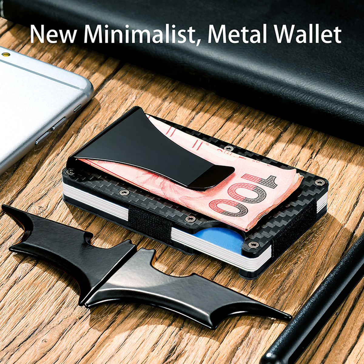Slim Carbon Fiber Credit Card Holder RFID Blocking Metal Wallet Money Clip Case