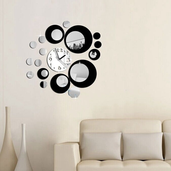 Honana DX-X6 Creative 3D Acrylic Mirror Wall Sticker Quartz Clocks Watch Large Home Decor