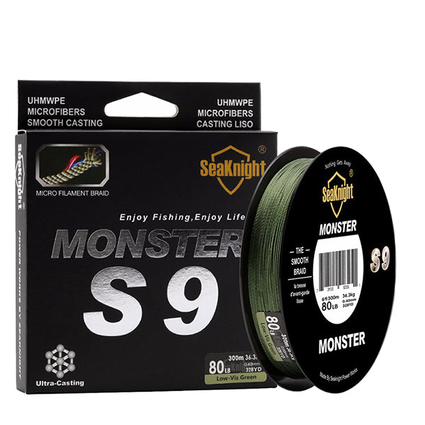 SeaKnight S9 300M 9 Strands Braided Wire 20-100LB Fishing Line 9.1-45.4KG Green Smooth PE Line