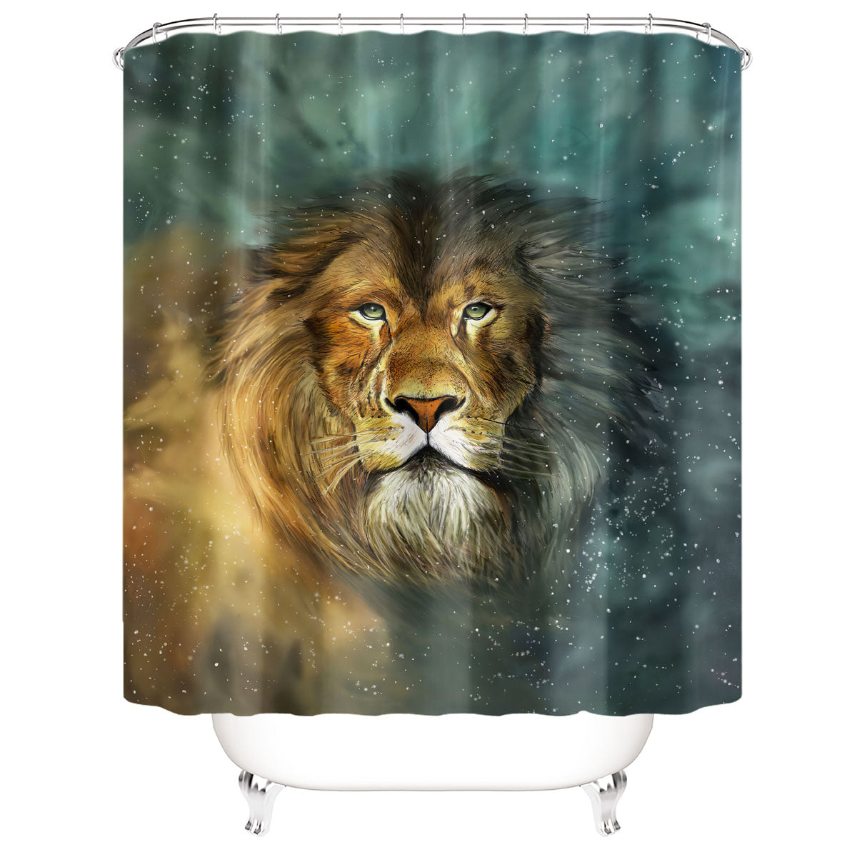 Waterproof Lion Galaxy Star Pattern Shower Curtain Anti-skid Bathroom Pedestal Rug Lid Toilet Cover Bath Mat Set