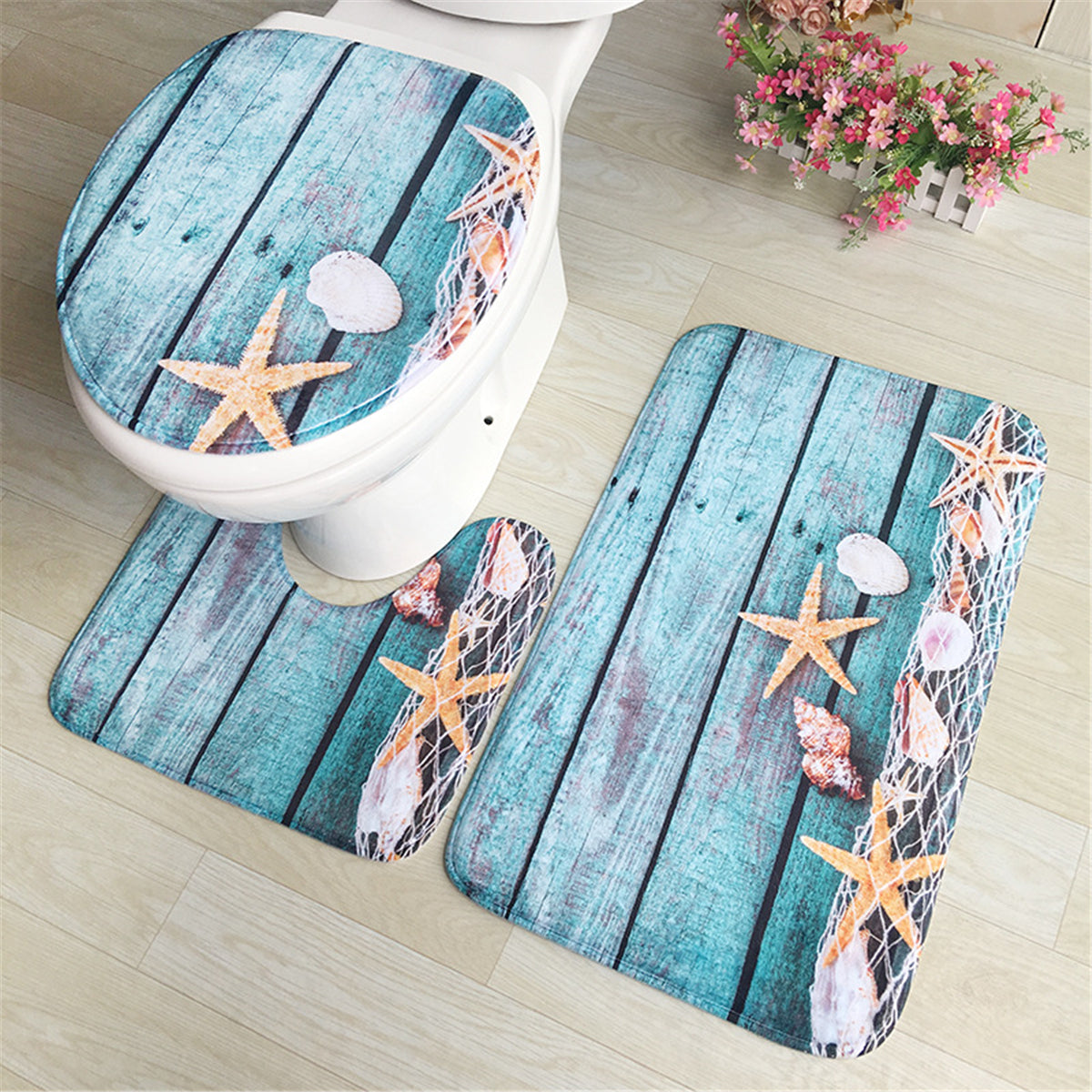 Flannel 3D Digital Printing Floor Mat Anti-Slip Floor Mat Bathroom Pedestal Rug Toilet Lid Cover Floor Mat Bath Mat for Home Decoration