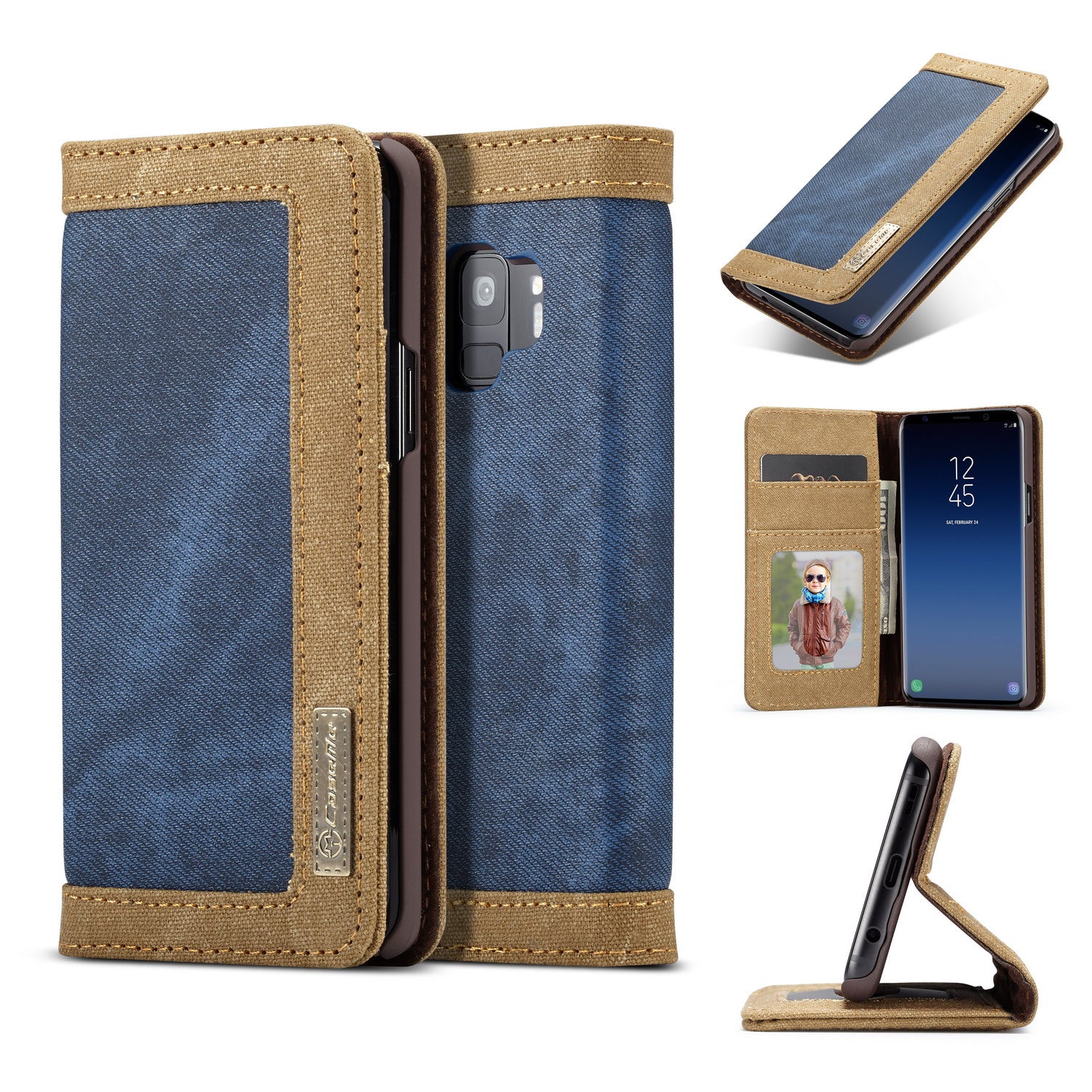 Caseme Canvas Magnetic Flip Bracket Wallet Protective Case For Samsung Galaxy S9