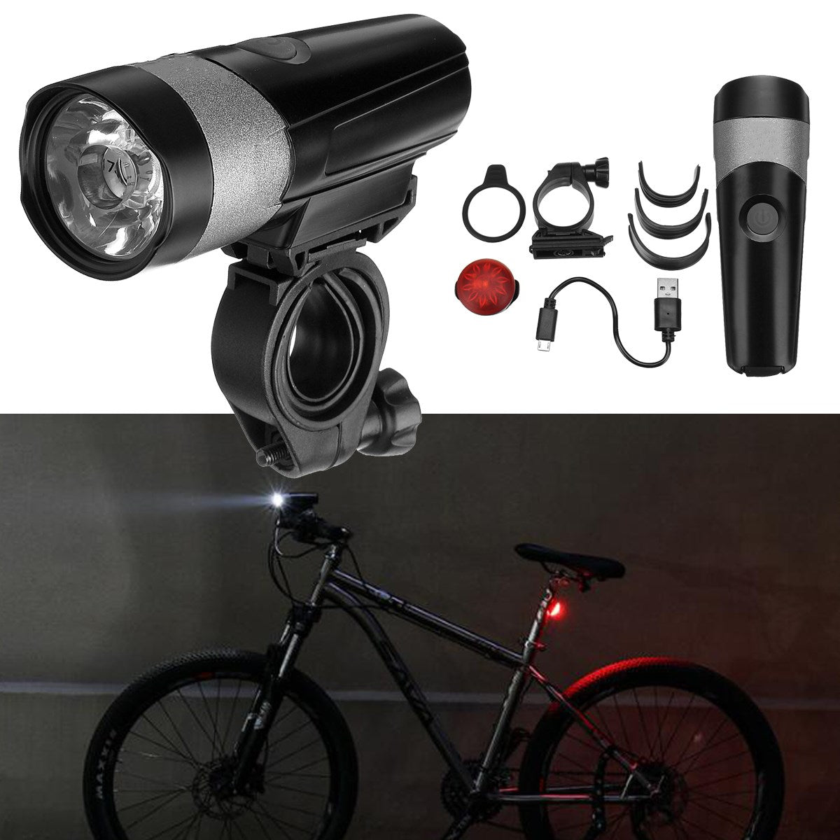 WHeeL UP 600LM Bicycle Light Set Cycling Bike Light Tail Light Set USB Rechargeable IPX4 Waterproof