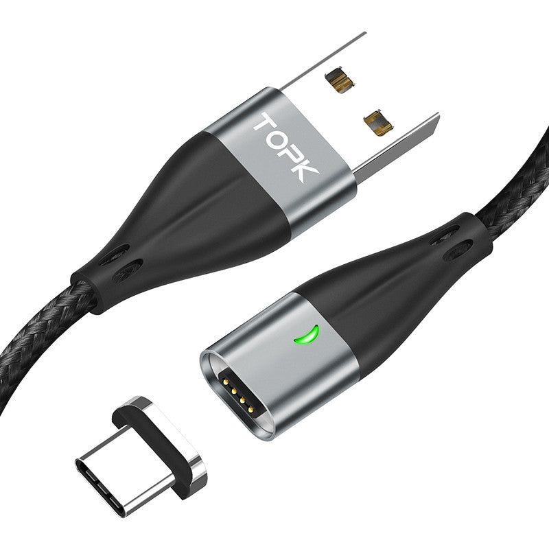 TOPK 1M 3A Magnetic Cable Quick Charge 3.0 Fast Charging USB Type-C Data Cable for Mobile Phone