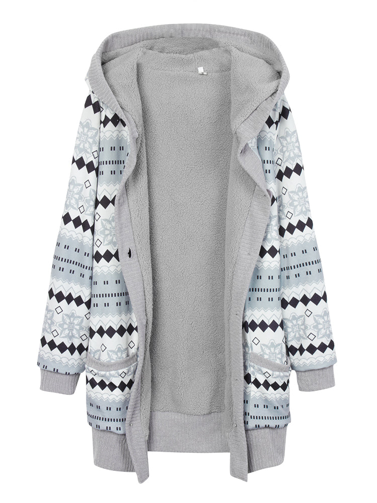 Women Warm Hooded Long Sleeve Button Fur Coat