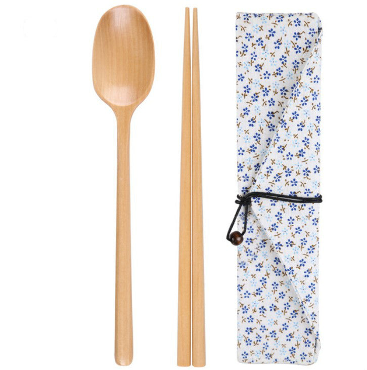 Three spoons set with wooden chopsticks