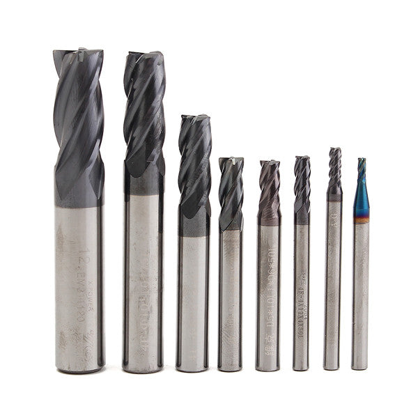 8pcs 2-12mm Carbide End Mill 4 Flutes Tungsten Steel Milling Cutter CNC Tools Set