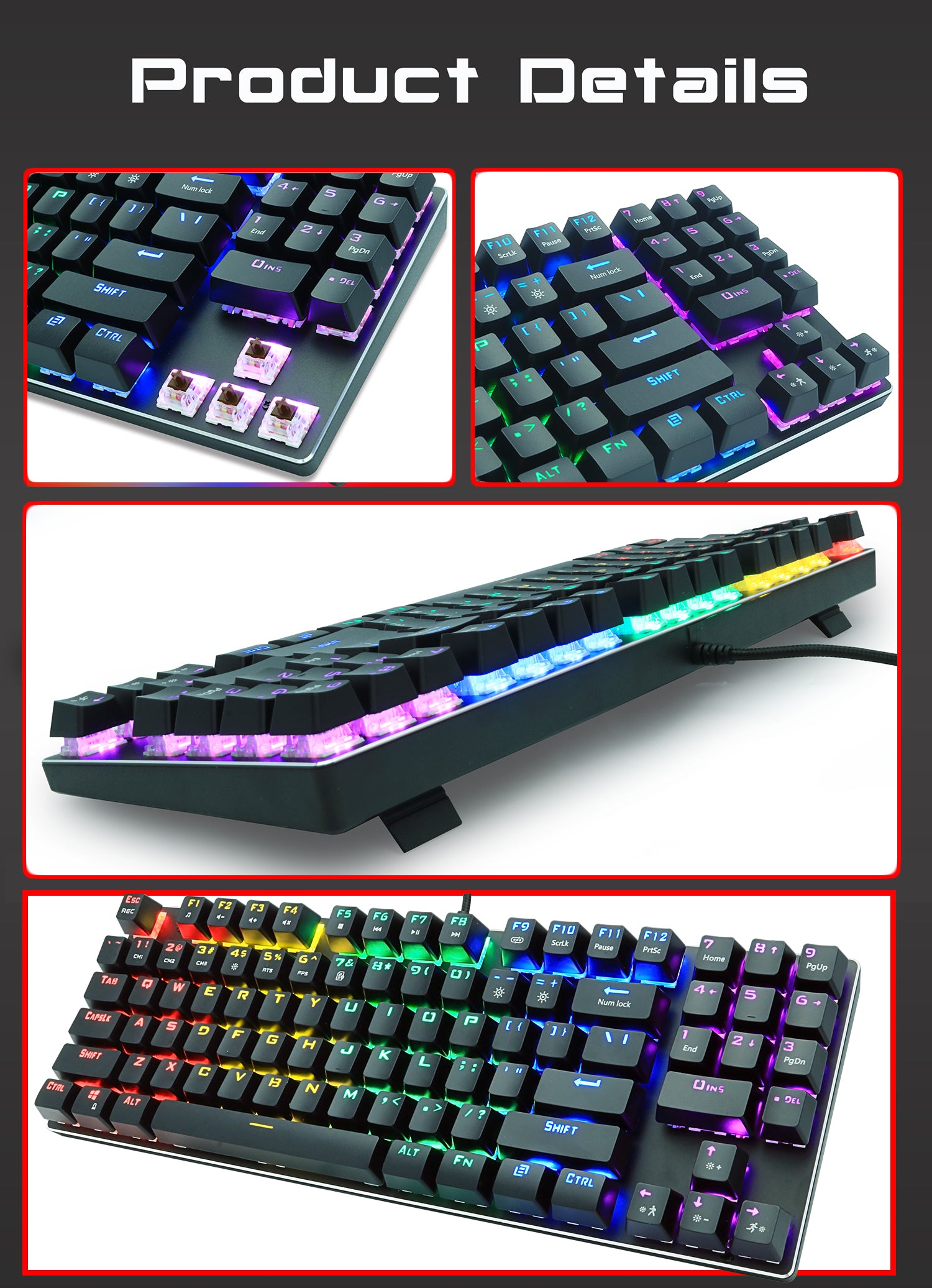 METOO Z56 89 Keys Mechanical Keyboard Wired RGB Backlit with Numpad Anti-ghosting English Russian Gaming Keyboard