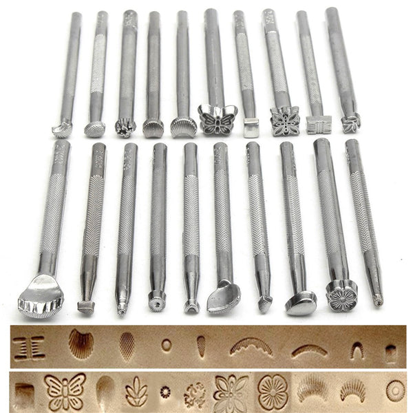25pcs Leather DIY Carved Wooden Hammer Stainless Steel Printing Toolkits