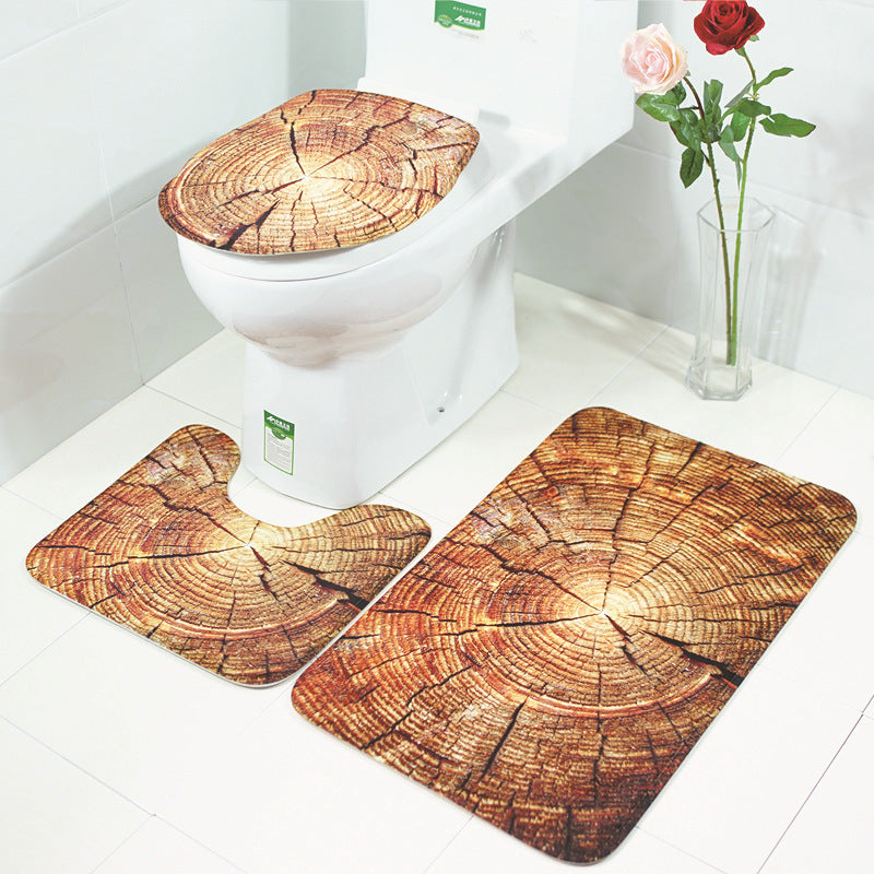 Honana BX 3 Pcs Creative Wood Pattern Non Slip Carpet Bathroom Bath Mat Toilet Cover Lid Toilet Mat