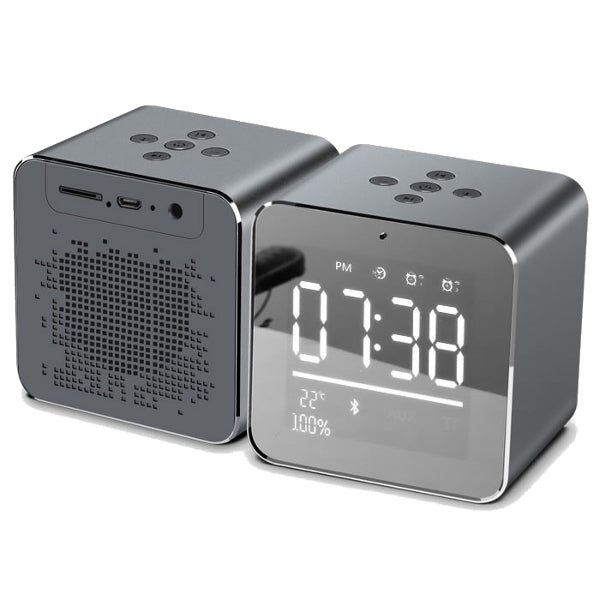 Loskii HC-25 2 in 1 Rechargeable Mirror LCD Screen Mini Blue Speaker Alarm Clock Support AUX TF Card