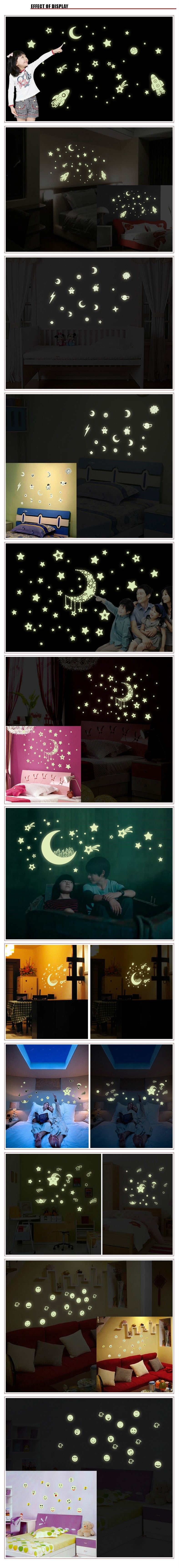 Hot Sale Various Amazing Glow in Dark Luminous Cartoon Moon Star Nursery Baby Room Home Decor Wall S