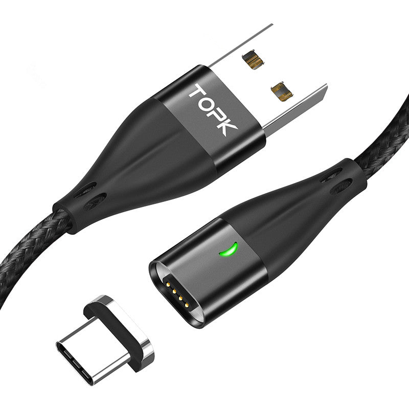 TOPK 1M 3A Magnetic Cable Quick Charge 3.0 Fast Charging USB Type-C Data Cable for Mobile Phone