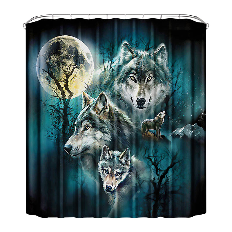HUANGLING Shower Curtain Wolf 12 Hooks Set Polyester Waterproof Bathroom Decor Resistant