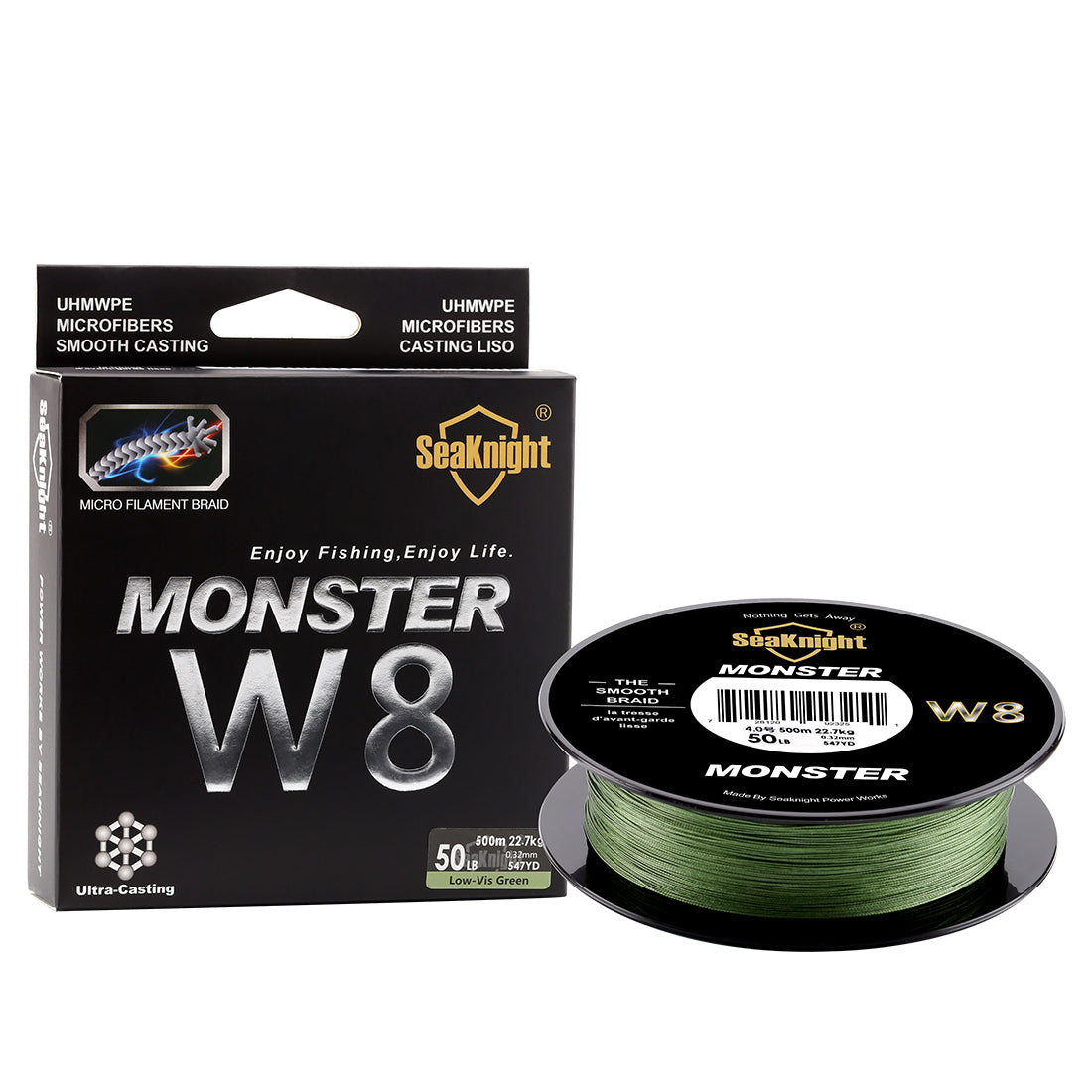 SeaKnight 500M/546YDS MONSTER W8 Braided Fishing Lines 8 Weaves Wire Smooth PE Multifilament Line 