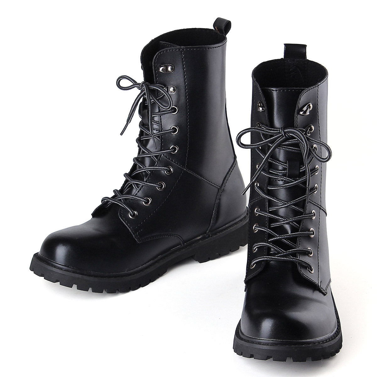 Men's Winter Keep Warm Waterproof Non-Slip Black Combat PU Leather Lace Up Jungle Hiking Snow Boots