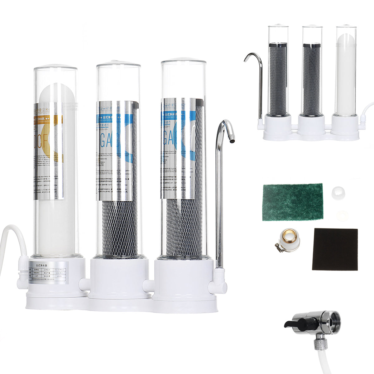 Home Countertop Water Filter 1/2/3 Stage Filtration Kitchen Tap Ceramic Filter