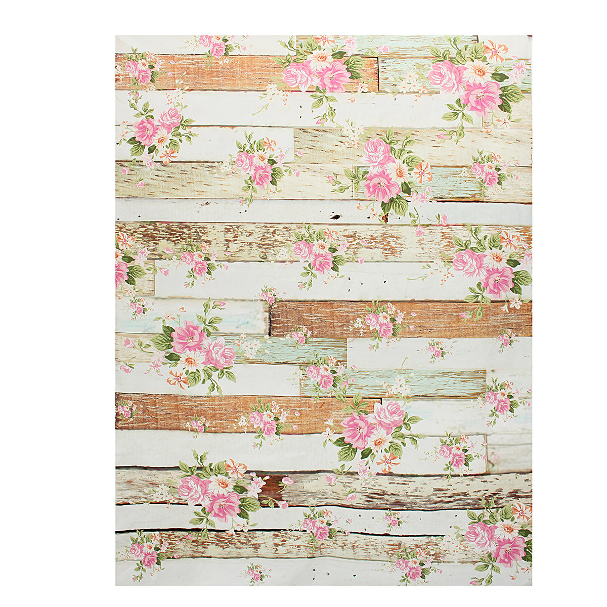 5x7FT Vintage Pink Flowers Wooden Floor Wall Photo Studio Background Backdrop Cloth
