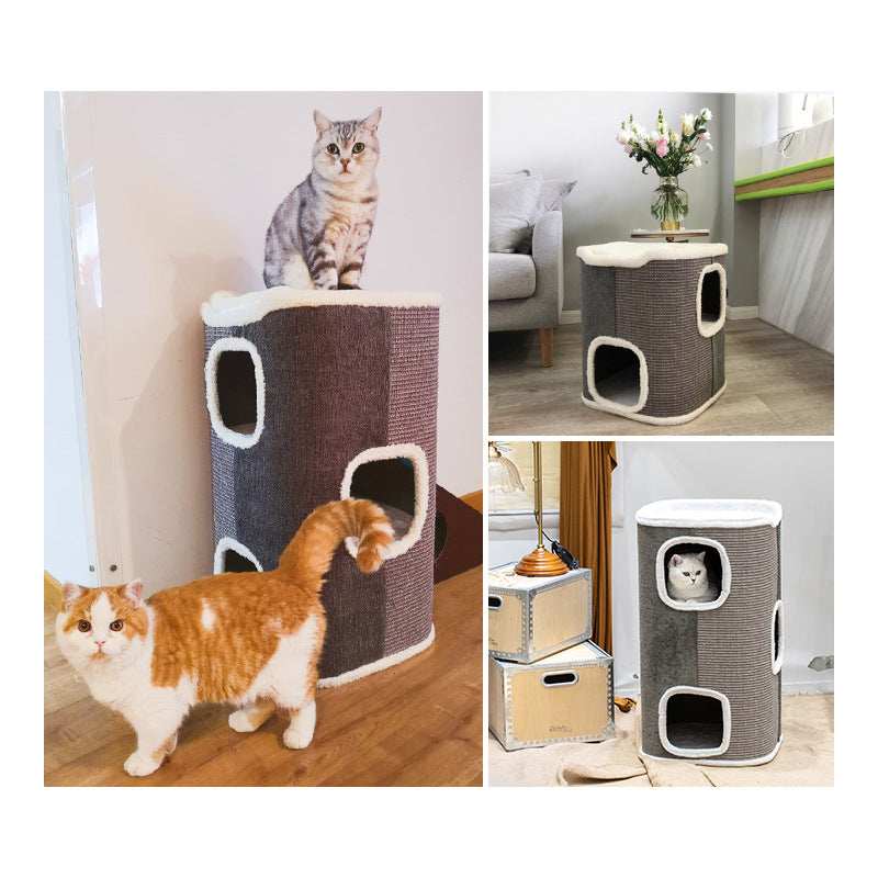 ZEZE Cat Climbing Frame Pet House Lamb Wool Sofa Fabric Semi-closed for Pets