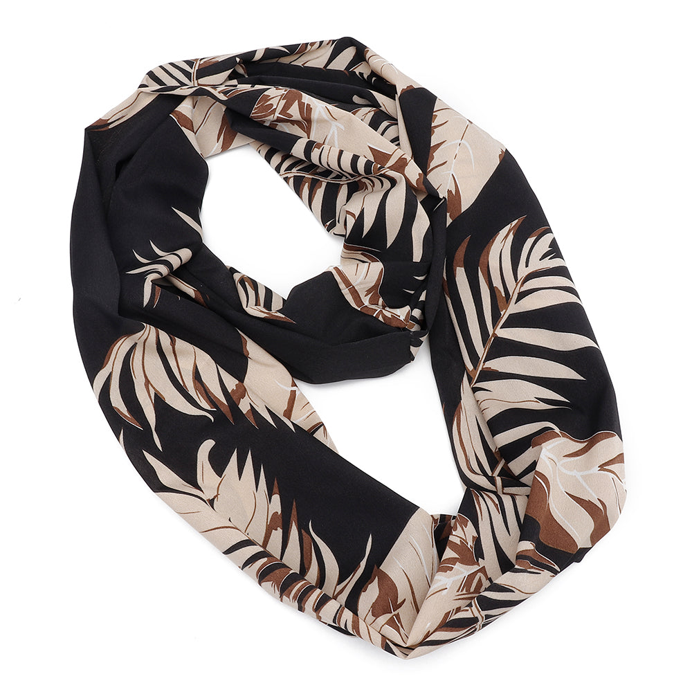 Unisex Hidden Zipper Pocket Flower Print Round Scarf