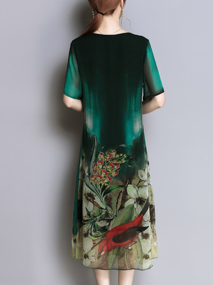 Elegant Floral Print Short Sleeve Dresses