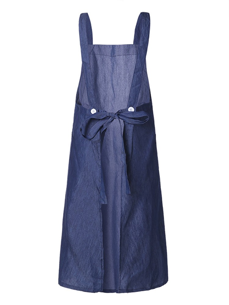 Japanese Solid Back Cross Cotton Vintage Apron Dress