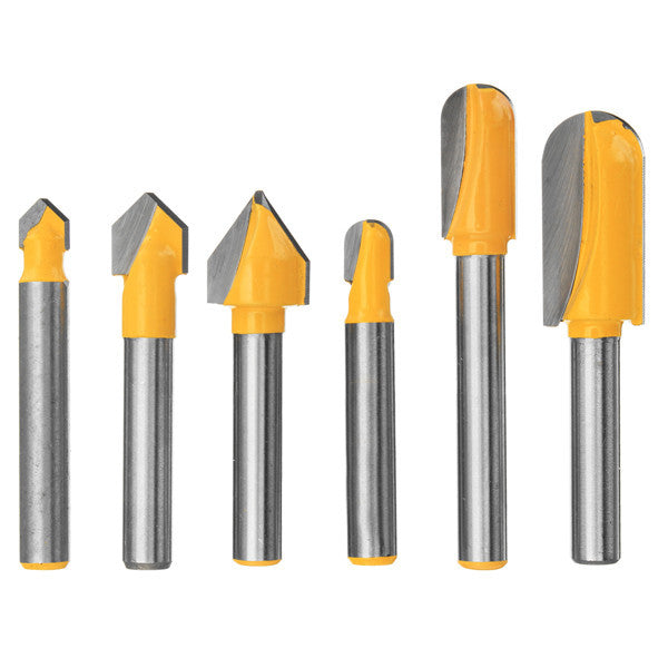 6pcs 1/4 Inch Shank Router Bit V Groove Round Nose Cutter