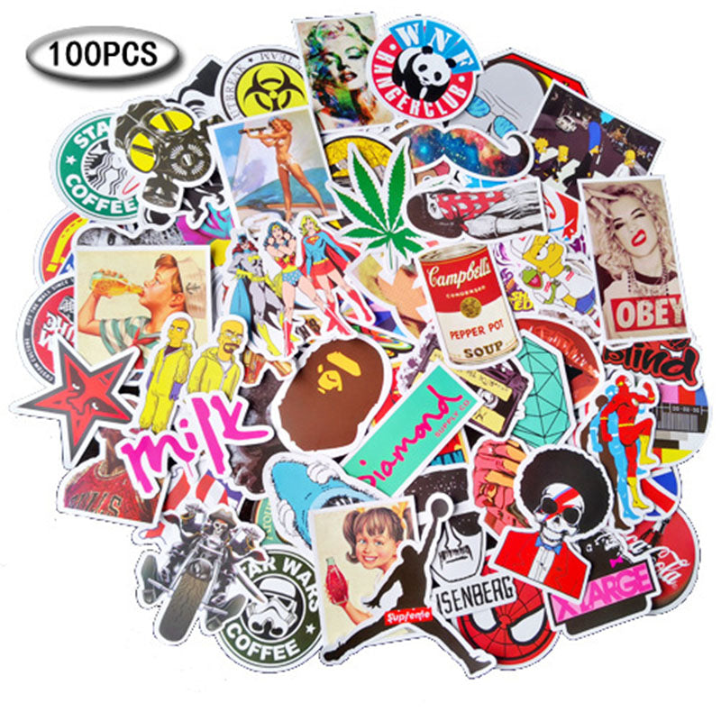 100Pcs Graffiti Decorative Stickers Cartoon Suitcase Sticker Waterproof (1)