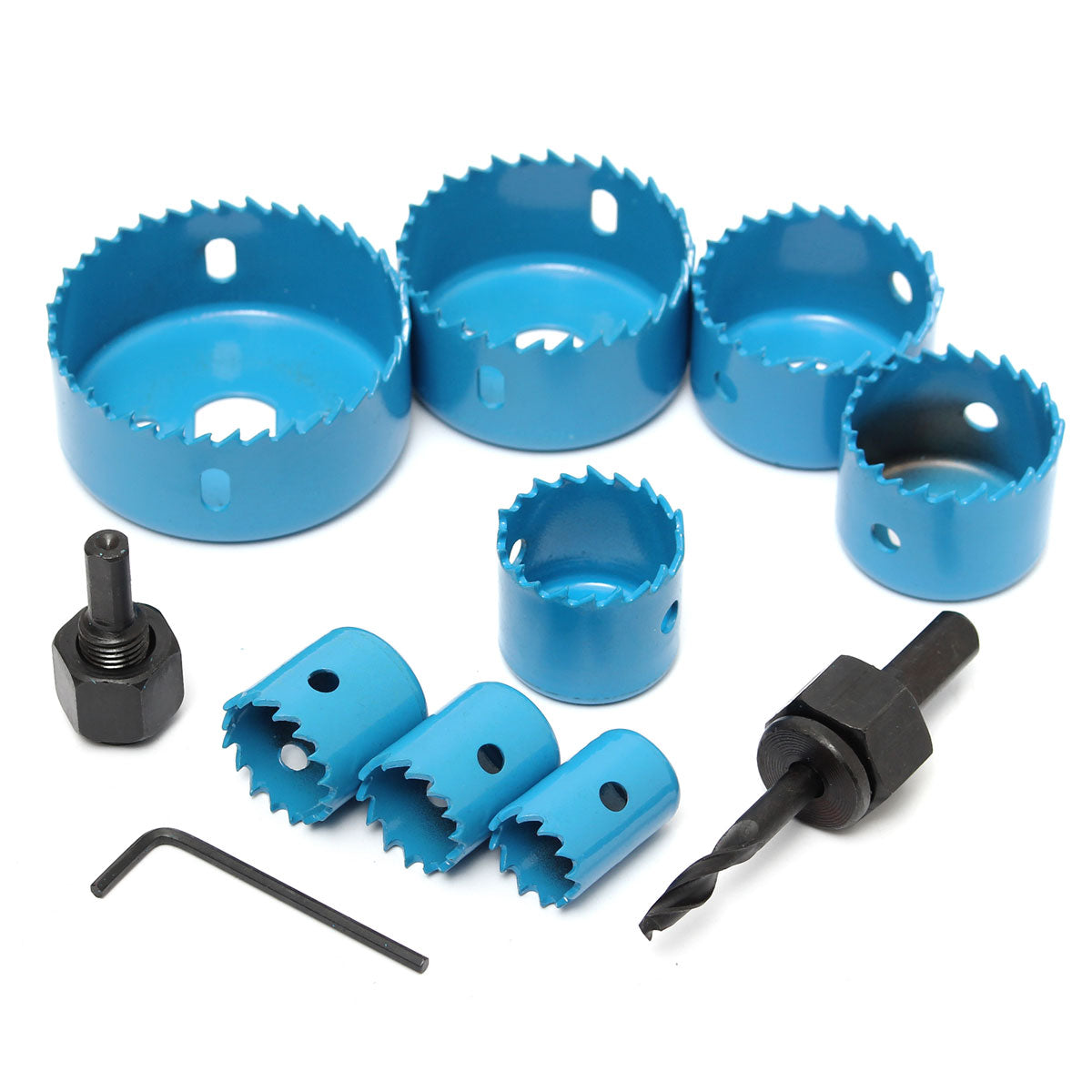 8pcs Blue Hole Saw Cutter Set with Hex Wrench Wood Alloy Iron Cutter for Woodworking
