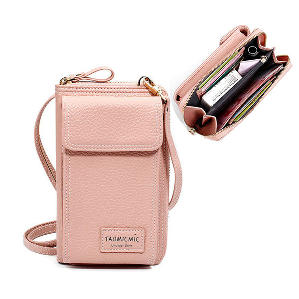 Women Solid Faux leather Phone Bag Leisure Crossbody Bag