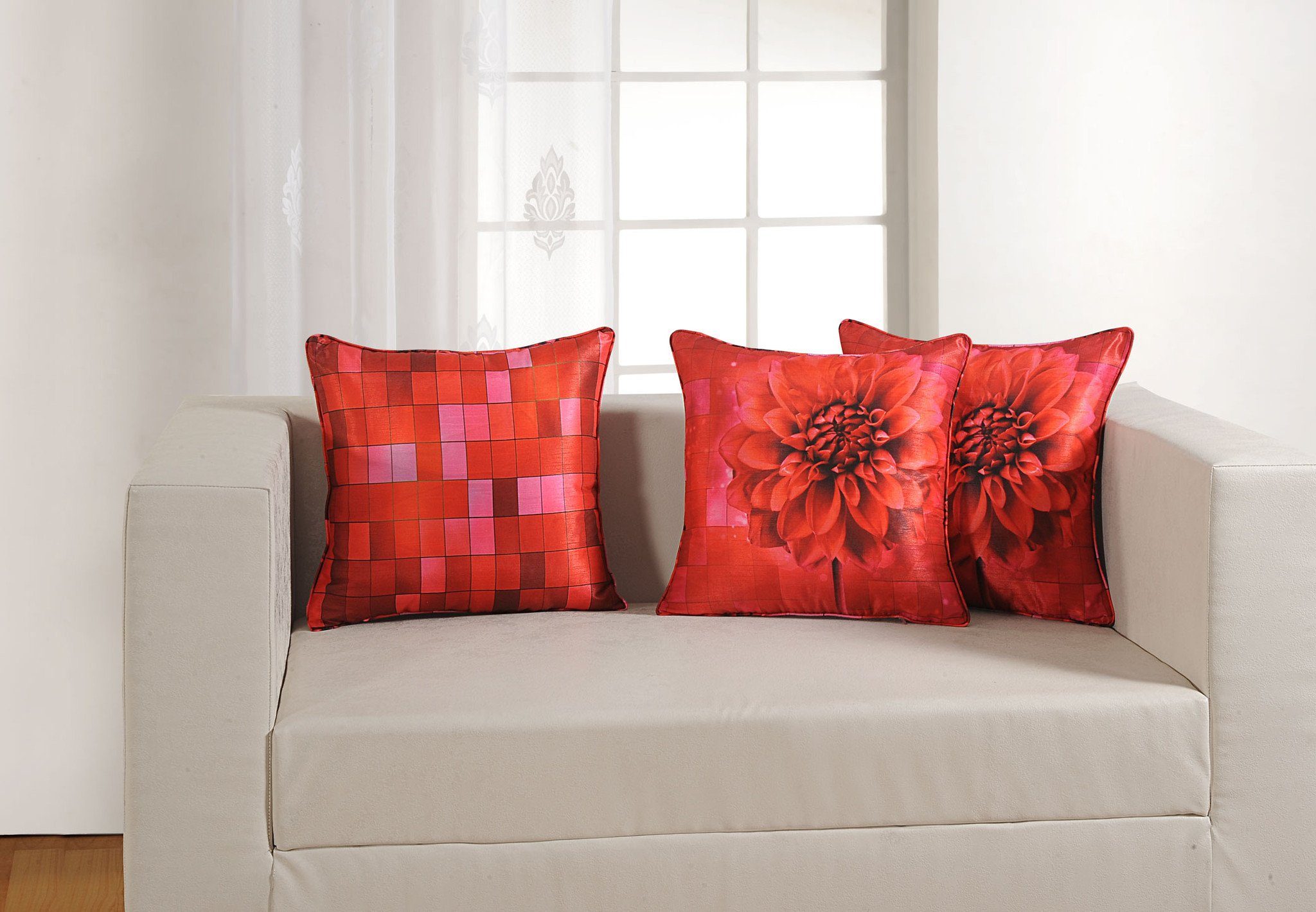 RED FLOWER CUSHION COVER - Flickdeal.co.nz