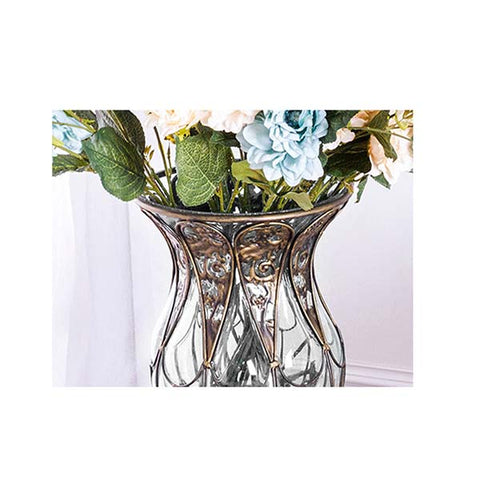 85Cm Clear Glass Floor Vase With 12Pcs White Artificial Flower Set