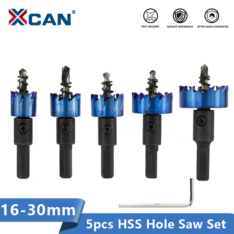XCAN Hole Saw Set 5pcs 16/18.5/20/25/30mm Nano Blue Coated HSS Core Drill Metalworking Drill Bit