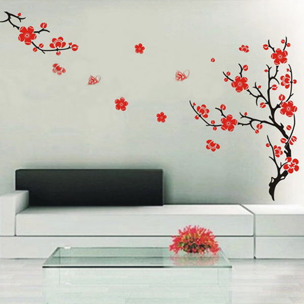 Red Blossom Flowers Tree Removable Wall Stickers