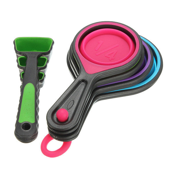 8pcs Silicone Colorful Collapsible Measuring Cups Spoons Kitchen Tool Cream Cooking Gadget