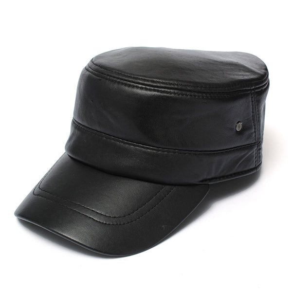 Men Leather Military Driving Sports Flat Cap Cadet Hat