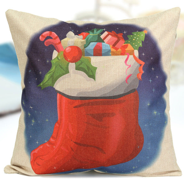 Christmas Tree Socks Cartoon Printed Pillow Cases Home Sofa Square Cushion Cover