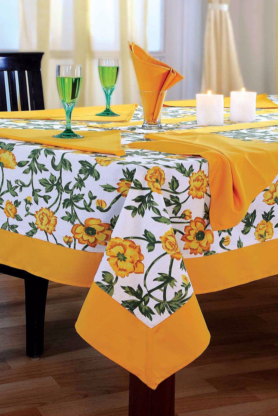 Yellow Floral Rectangular Table Cloth - Flickdeal.co.nz