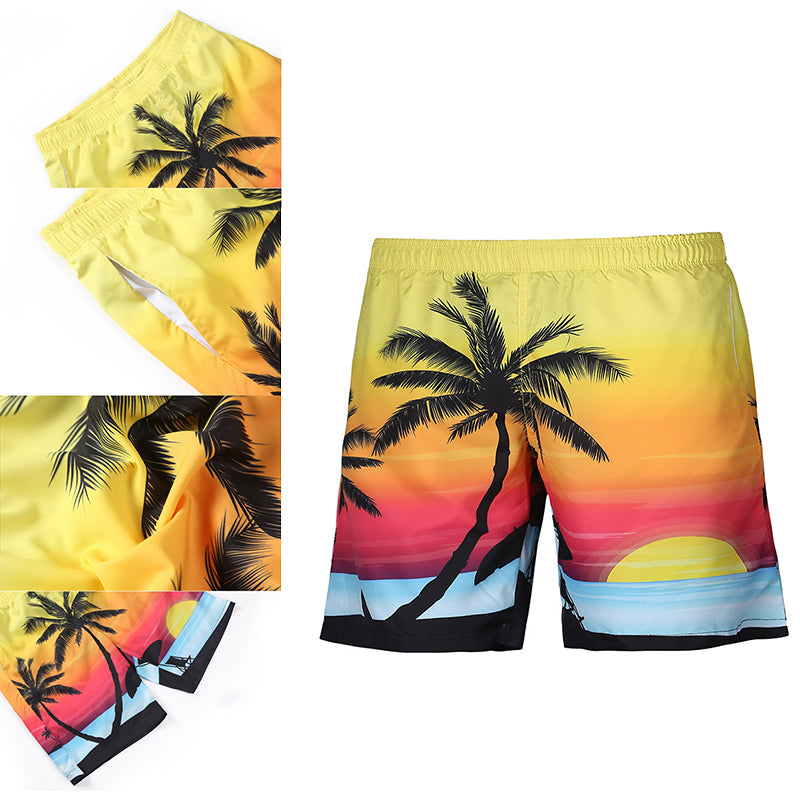 S52513 Beach Shorts Board Shorts 3D Coconut Tree Sunset Printing Fast Drying Waterproof Elasticity