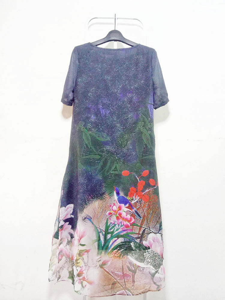 Elegant Floral Print Short Sleeve Dresses