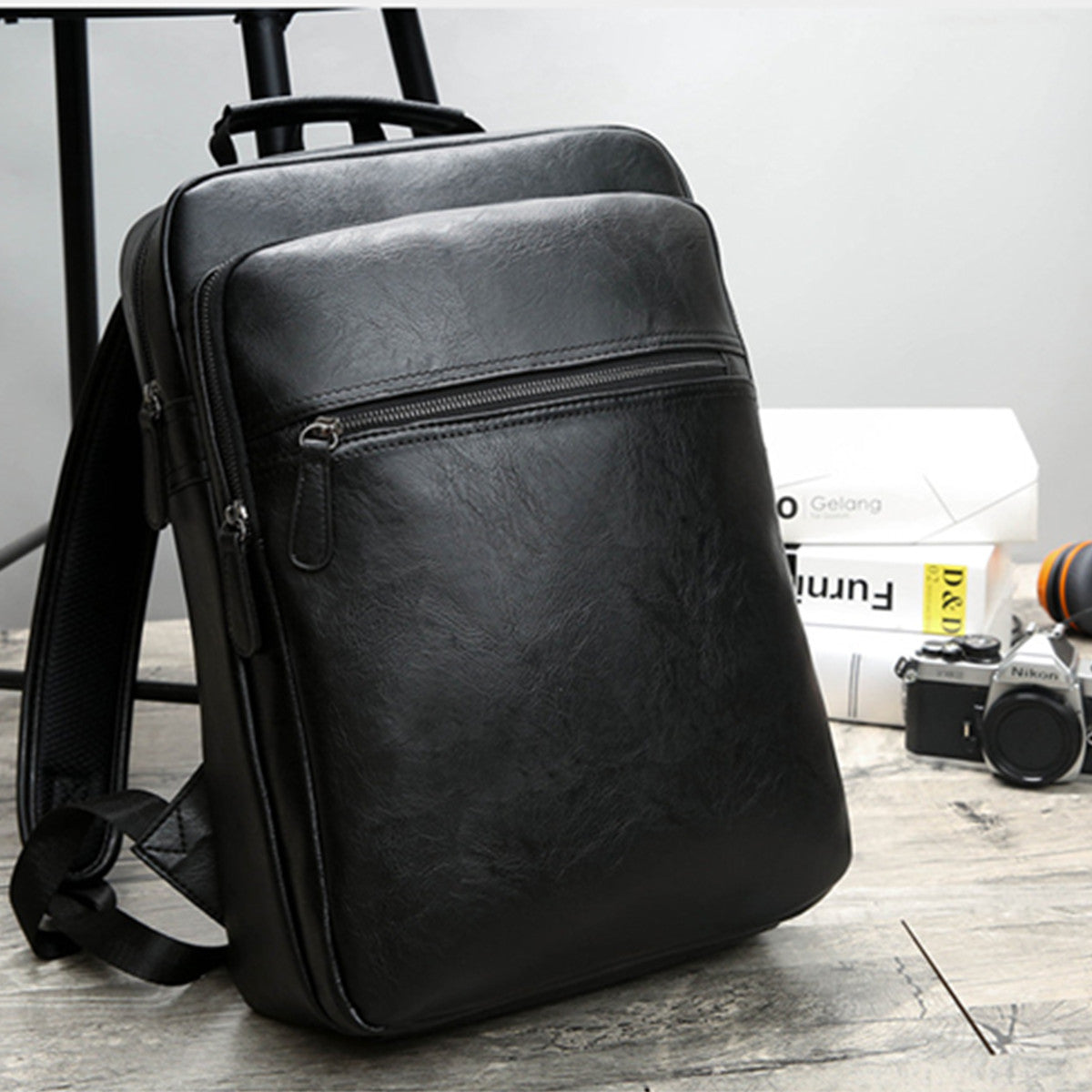 13L Outdoor Business Travel USB Laptop Backpack Waterproof PU Leather Shoulder Bag  