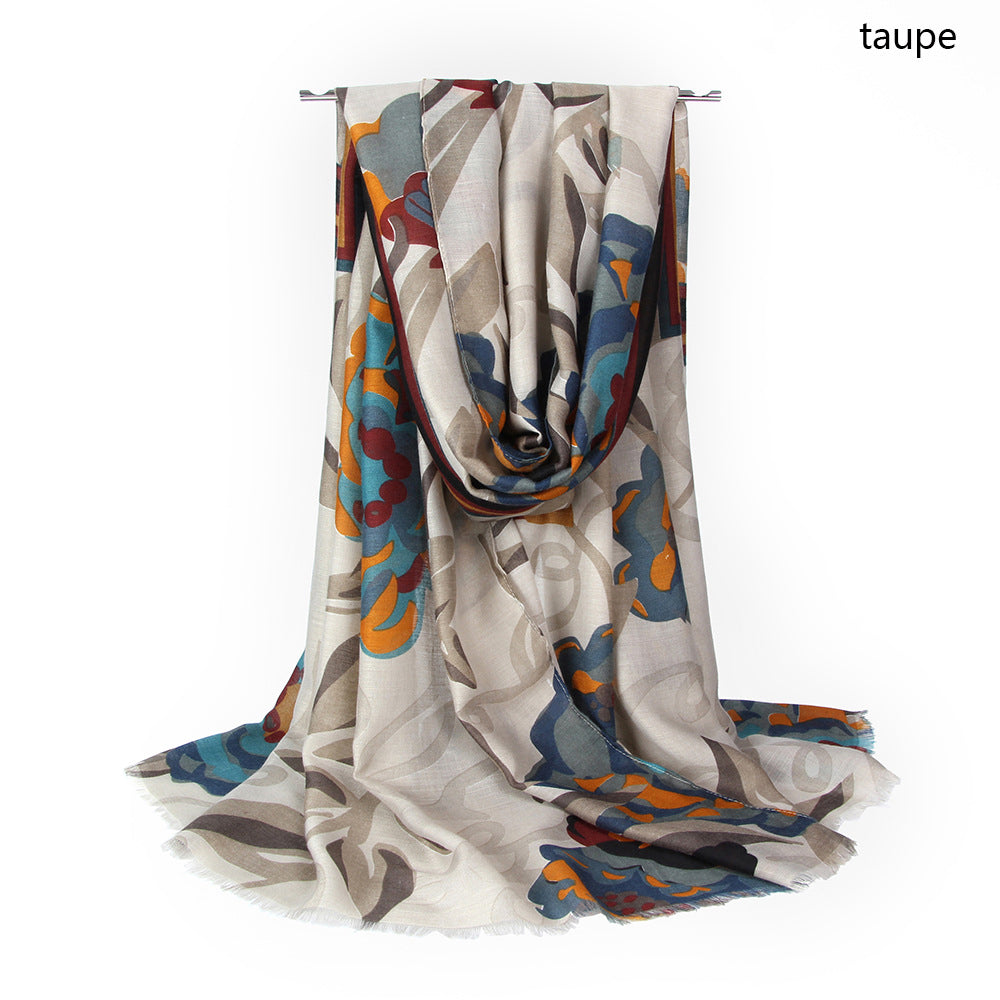 Women Vintage Lightweight Floral Print Scarf Flower Shawl