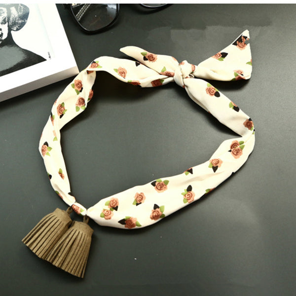 Women Pendants All-Match Small Scarf Chiffon Sat Korean style Tassel Decoration Necklace Scarves