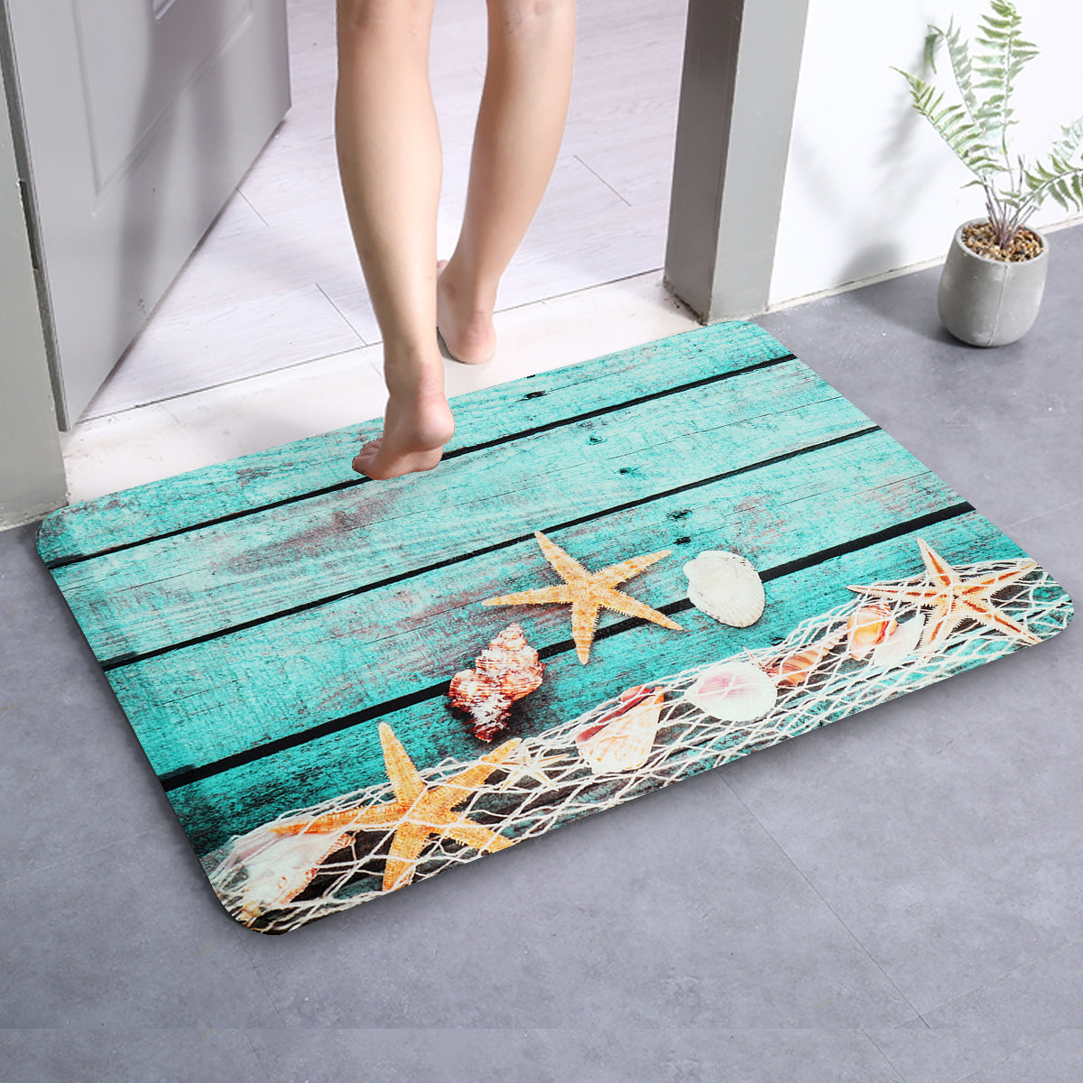 40x60cm Kitchen Bedroom Bathroom Non-Slip Carpet Wood Starfish Pedestal Rug Floor Mat 
