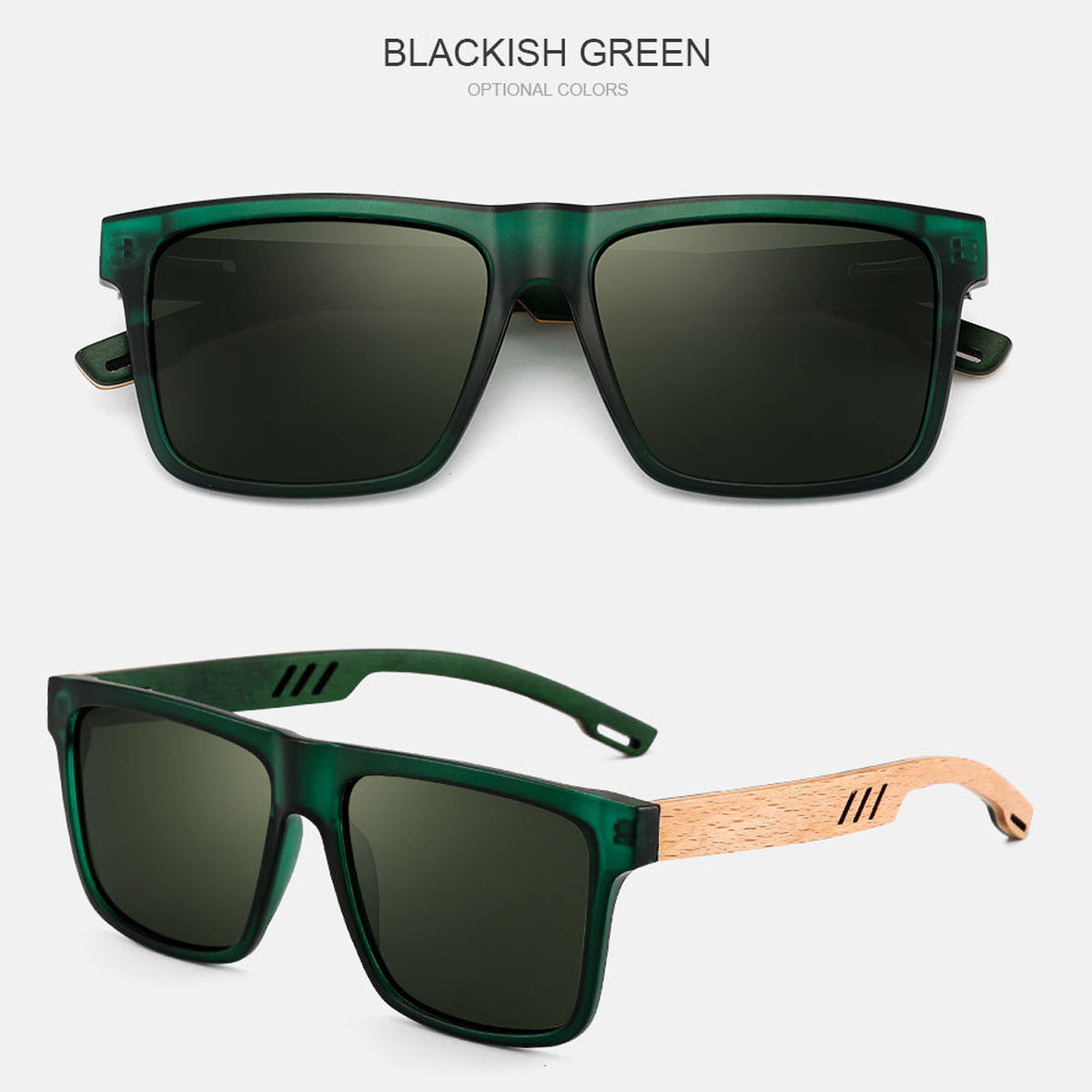 Wooden Polarized Sunglasses Mens Womens Square Glasses Bamboo Wood Glasses w/ Box