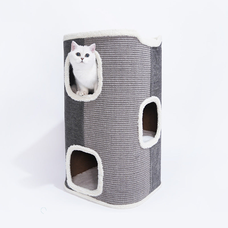 ZEZE Cat Climbing Frame Pet House Lamb Wool Sofa Fabric Semi-closed for Pets