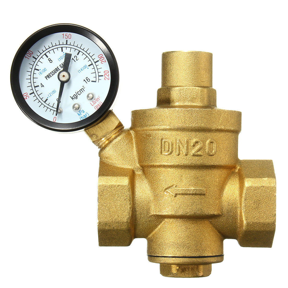 TMOK 1/2" 3/4" 1" Brass Adjustable Water Heater Pressure Reducing Valve with Gauge Meter Safety Relief Valve Pressure Regulator Controller