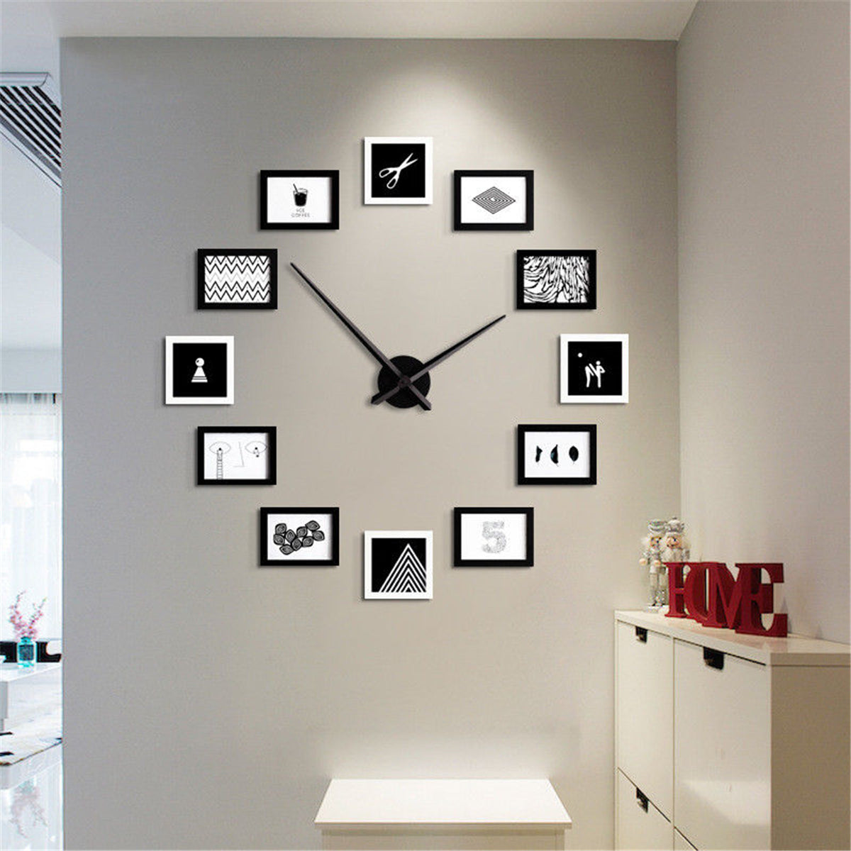 12 Frame Photo Wall Clock Modern Nordic Style Living Room Home Decor